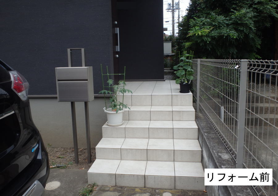神奈川県厚木市　機能門柱リフォーム　立水栓　土間玉竜から変更602