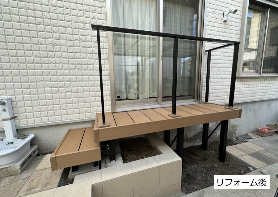 神奈川県　庭のリフォーム施工例　平板　おしゃれな庭に　ウッドデッキ　人工木デッキ3