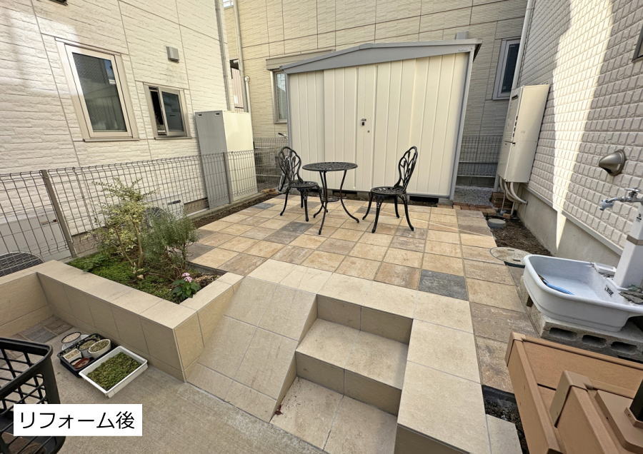 神奈川県　庭のリフォーム施工例　平板　おしゃれな庭に　ウッドデッキ　人工木デッキ6