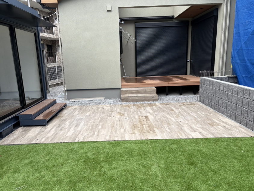 庭工事施工例　ガーデンテラス　Ｇフレーム　人工芝　神奈川県厚木市 (1)