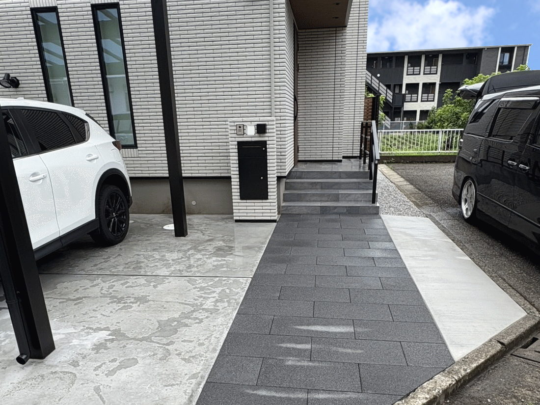 厚木市新築外構工事H様邸１０３カーポーリコンクリート平板目隠しフェンス施工例 (1)