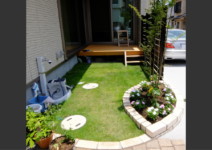 *人工木デッキ>>お木に入り(三協HK) 庭工事施工例 神奈川県 人工芝施工例 人工木デッキ施工例 テラスタイル施工例1